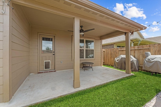 1055 Rancho Grande Dr, Channelview, TX 77530 - view of patio featuring ceiling fan and a grill