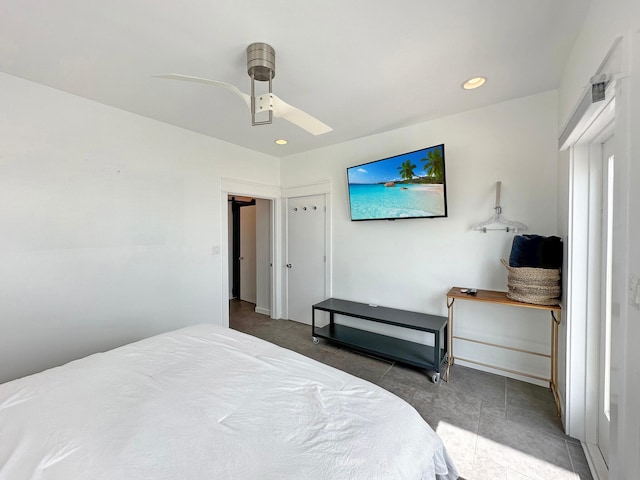 2496 Gilmore, Crystal Beach, TX 77650 - bedroom featuring ceiling fan and recessed lighting