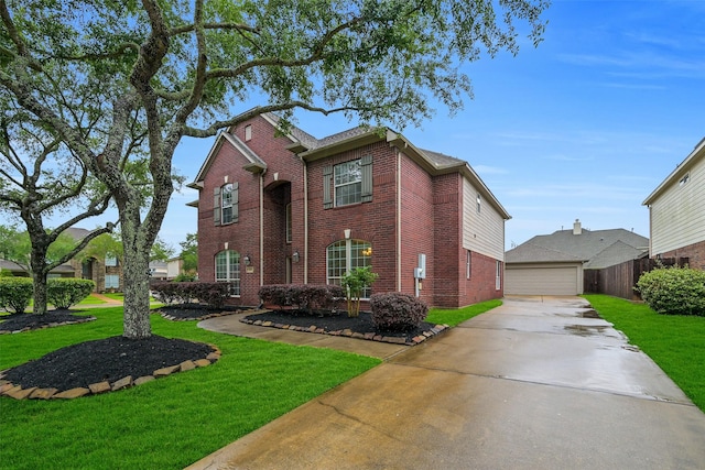 2513 Garnetfield Ln, Friendswood, TX 77546 - traditional-style house with brick siding, an outbuilding, and a detached garage