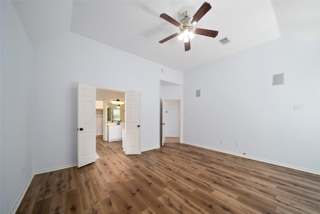 2111 Scenic Hollow Ct, Katy, TX 77450 - unfurnished bedroom featuring wood finished floors, ceiling fan, and high vaulted ceiling