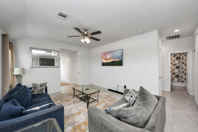 1404 Woods Lake Ct, Houston, TX 77047 - living area with light tile patterned flooring, ceiling fan, and recessed lighting