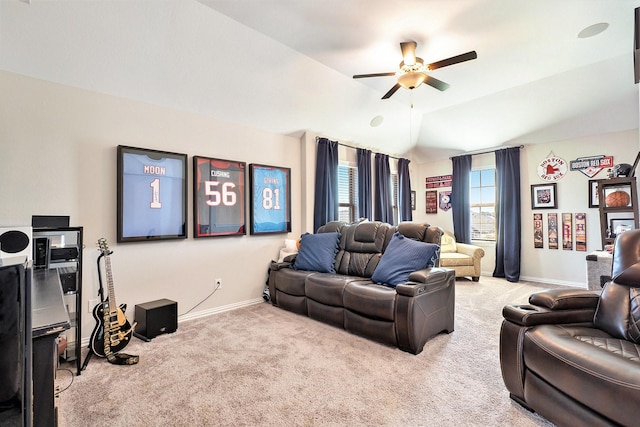 31144 Aspen Gate Trl, Spring, TX 77386 - carpeted living area with ceiling fan and vaulted ceiling
