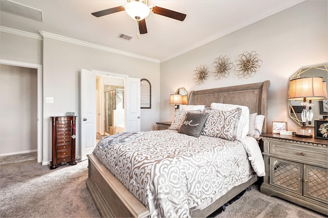 31144 Aspen Gate Trl, Spring, TX 77386 - bedroom with carpet floors, crown molding, and a ceiling fan