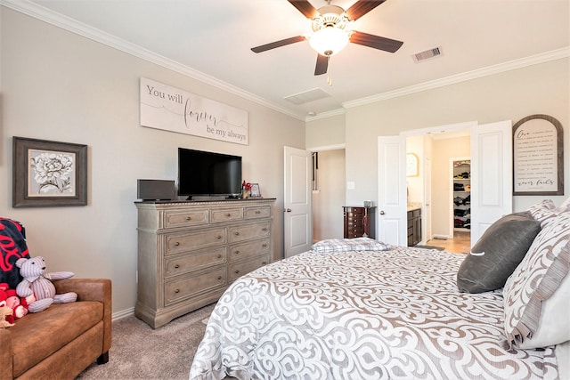 31144 Aspen Gate Trl, Spring, TX 77386 - bedroom featuring ornamental molding, light colored carpet, and a ceiling fan