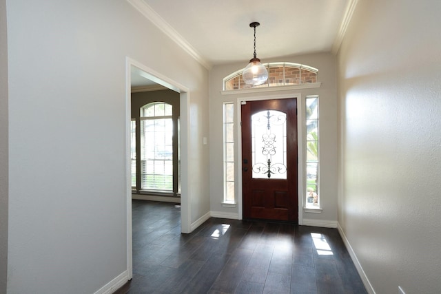 9111 Sutter Ranch Dr, Houston, TX 77064 - entrance foyer with crown molding and dark wood-style floors