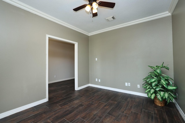 9111 Sutter Ranch Dr, Houston, TX 77064 - empty room with ceiling fan, dark wood-type flooring, and crown molding