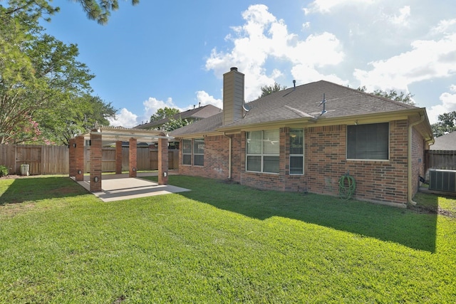9111 Sutter Ranch Dr, Houston, TX 77064 - back of house with a patio, a fenced backyard, a chimney, and brick siding