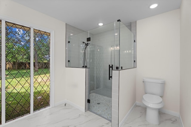3 Briarwood Dr, Conroe, TX 77301 - full bath featuring marble finish flooring, a stall shower, and recessed lighting