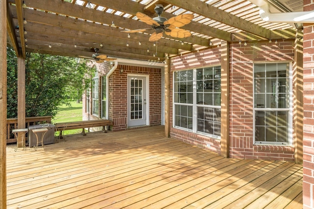13141 Nicholson Rd, Conroe, TX 77303 - wooden terrace with ceiling fan and a pergola