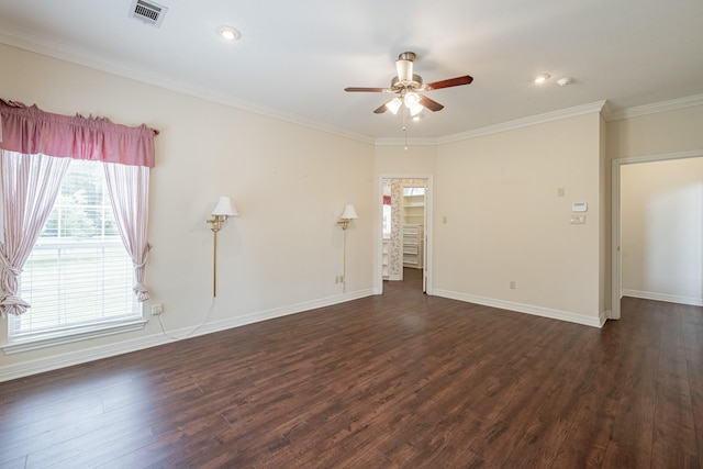 13141 Nicholson Rd, Conroe, TX 77303 - spare room with a ceiling fan, dark wood-type flooring, crown molding, recessed lighting, and a smoke detector