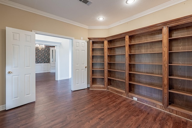 13141 Nicholson Rd, Conroe, TX 77303 - unfurnished room with ornamental molding, dark wood-style flooring, and recessed lighting