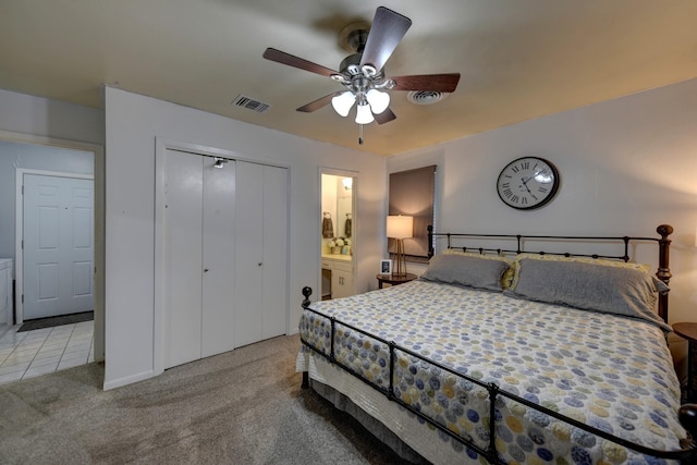 204 Meadow Ln, Brenham, TX 77833 - bedroom with carpet flooring, a closet, and ceiling fan
