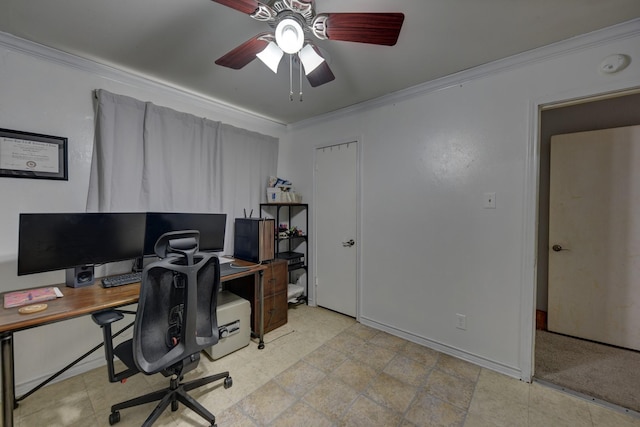 204 Meadow Ln, Brenham, TX 77833 - office space featuring ornamental molding and ceiling fan