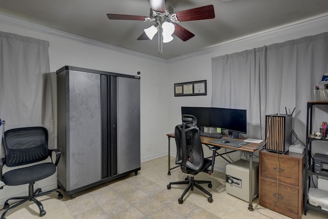 204 Meadow Ln, Brenham, TX 77833 - office area with ceiling fan and crown molding