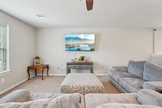 10126 Bayou Oaks Dr, Conroe, TX 77385 - living room featuring carpet flooring and a ceiling fan