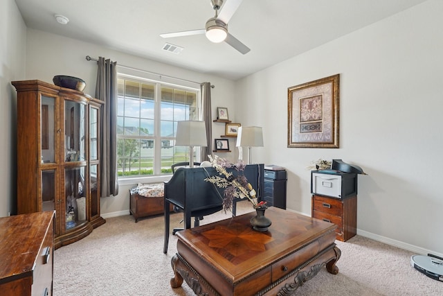 10126 Bayou Oaks Dr, Conroe, TX 77385 - office featuring light carpet and ceiling fan