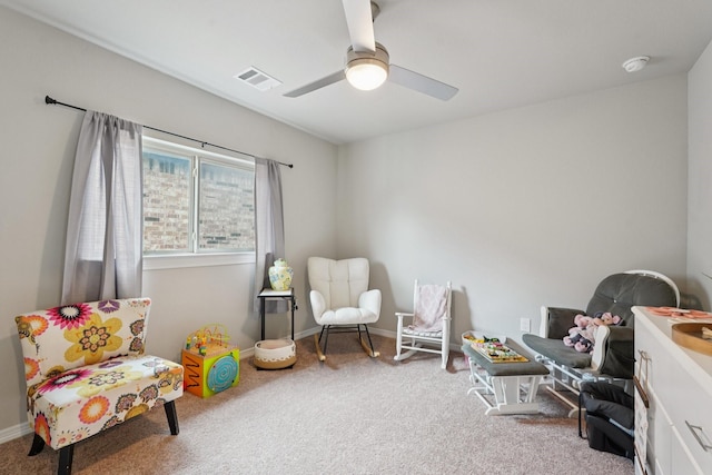 10126 Bayou Oaks Dr, Conroe, TX 77385 - living area featuring carpet floors and a ceiling fan