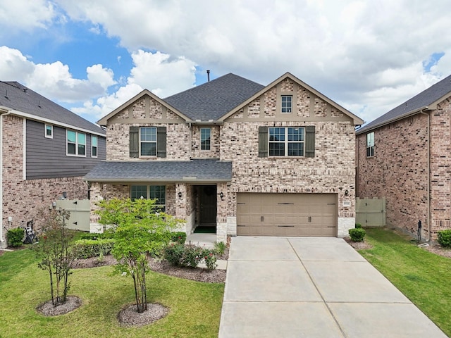 10126 Bayou Oaks Dr, Conroe, TX 77385 - traditional home featuring an attached garage, driveway, a front yard, and a shingled roof