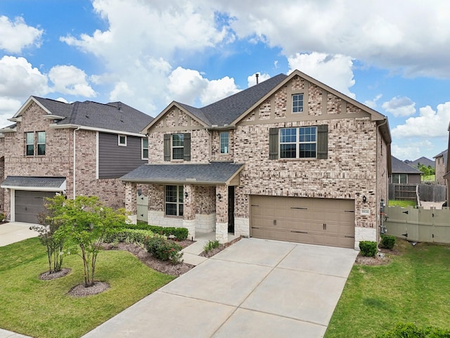 10126 Bayou Oaks Dr, Conroe, TX 77385 - traditional-style house with an attached garage, concrete driveway, brick siding, and a shingled roof