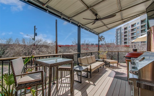 6205 Dell St, Houston, TX 77007 - deck with an outdoor living space and a ceiling fan