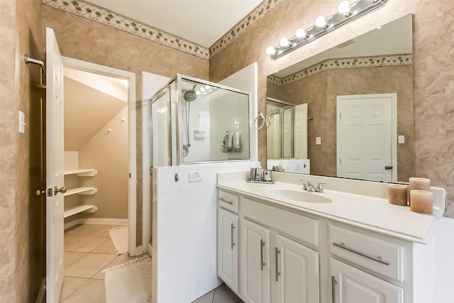 13719 Country Green Ct, Houston, TX 77059 - full bathroom with tile patterned floors, a shower stall, and vanity