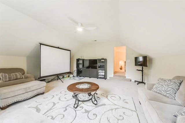 13719 Country Green Ct, Houston, TX 77059 - cinema room featuring lofted ceiling, a ceiling fan, and carpet floors