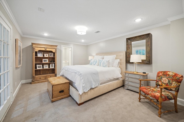 8703 Chelmsford Ln, Spring, TX 77379 - bedroom with ornamental molding, carpet floors, and recessed lighting