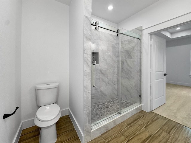 314 E Republic Ave, Baytown, TX 77520 - full bath with a shower stall, wood finish floors, and recessed lighting