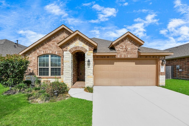 23714 Piedmont Forest Dr, Katy, TX 77493 - french country style house featuring brick siding, stone siding, and concrete driveway