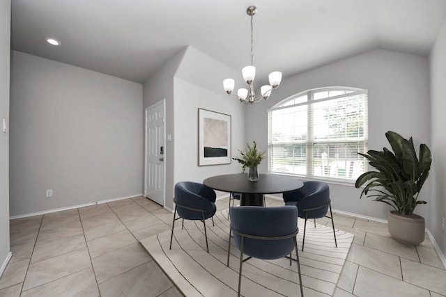23714 Piedmont Forest Dr, Katy, TX 77493 - dining space with vaulted ceiling, light tile patterned floors, a chandelier, and recessed lighting
