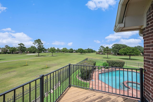 7921 Capri Cir, Houston, TX 77095 - balcony with view of pool, golf course view, and a pool with connected hot tub