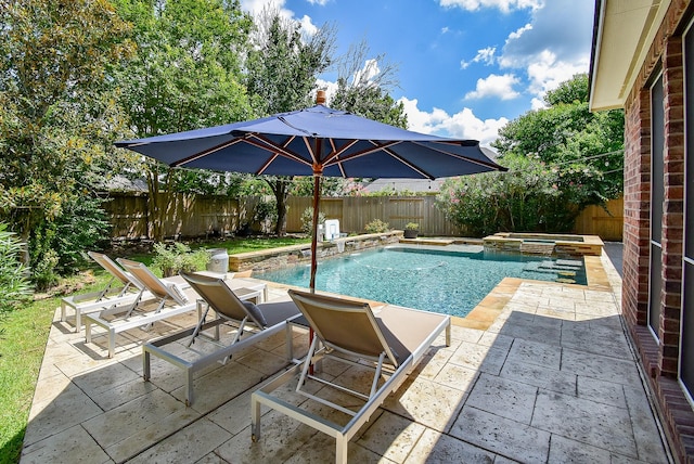 14023 Armant Place Dr, Cypress, TX 77429 - view of swimming pool with a patio, a fenced backyard, and a pool with connected hot tub