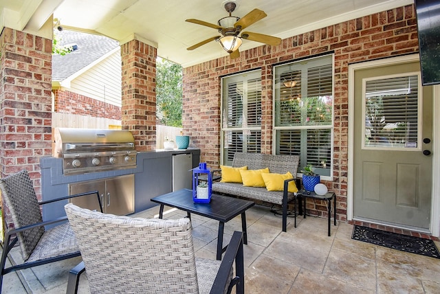 14023 Armant Place Dr, Cypress, TX 77429 - view of patio / terrace with an outdoor kitchen, ceiling fan, and an outdoor hangout area