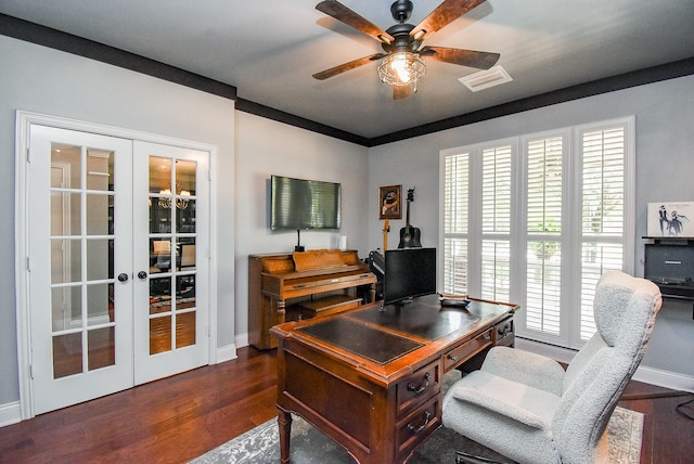14023 Armant Place Dr, Cypress, TX 77429 - office with wood finished floors, french doors, and ceiling fan