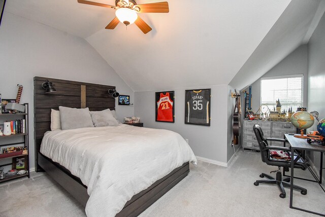 14023 Armant Place Dr, Cypress, TX 77429 - bedroom with vaulted ceiling, carpet floors, an office area, and a ceiling fan