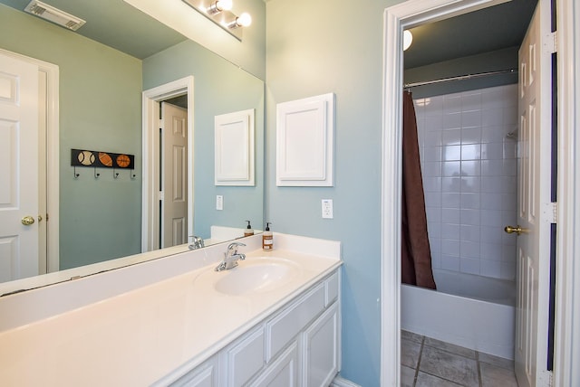14023 Armant Place Dr, Cypress, TX 77429 - bathroom with vanity, shower / tub combo, and tile patterned flooring