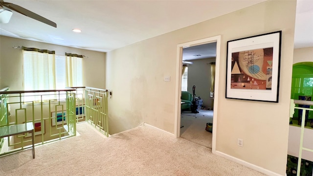 13518 Oak Bend Forest Dr, Houston, TX 77083 - corridor featuring carpet flooring and an upstairs landing