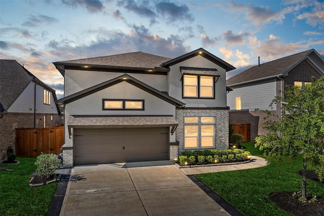 18427 Counce Meadow Ct, Cypress, TX 77433 - contemporary house with stucco siding, driveway, an attached garage, and stone siding
