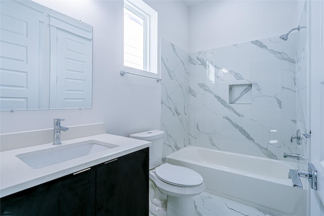 5402 Margarita St, Houston, TX 77020 - bathroom with vanity, bathtub / shower combination, and marble look tiles
