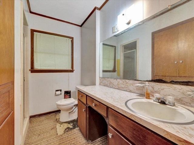 602 Devereaux St, Diboll, TX 75941 - bathroom with ornamental molding, a shower stall, and vanity