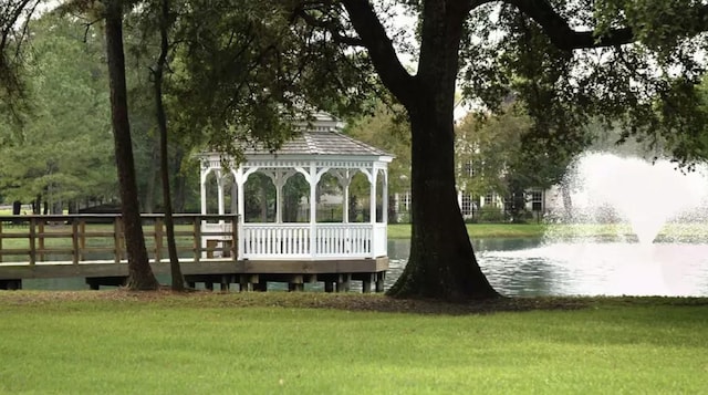 13055 Iris Garden Ln, Houston, TX 77044 - view of community featuring a gazebo, a lawn, and a water view