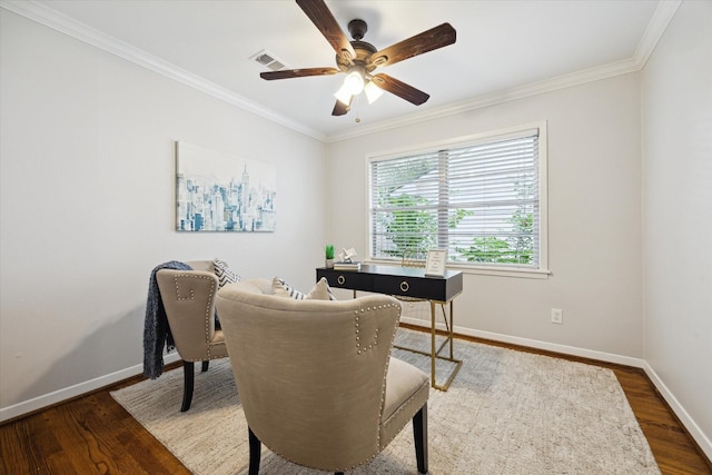 4614 Kinglet St, Houston, TX 77035 - office featuring wood finished floors, a ceiling fan, and crown molding