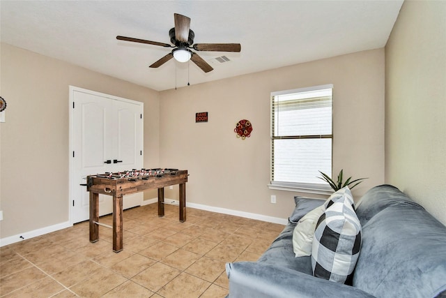 10515 Kentington Oak Dr, Humble, TX 77396 - playroom featuring ceiling fan and light tile patterned floors