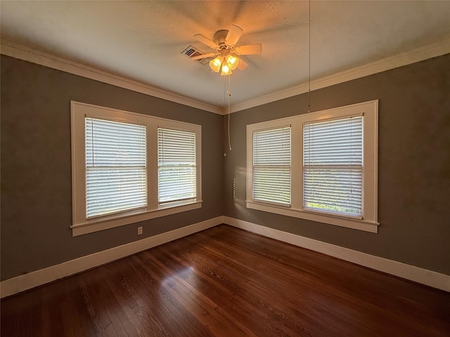110 E 24th St, Houston, TX 77008 - empty room featuring crown molding, dark wood-style floors, and ceiling fan