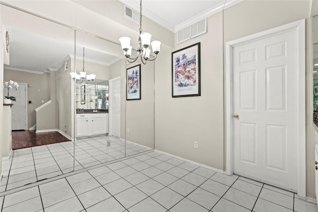 2425 Augusta Dr Unit 30, Houston, TX 77057 - unfurnished dining area featuring a chandelier, crown molding, and light tile patterned floors