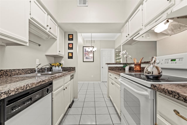2425 Augusta Dr Unit 30, Houston, TX 77057 - kitchen with white range with electric stovetop, dishwasher, under cabinet range hood, crown molding, and white cabinetry