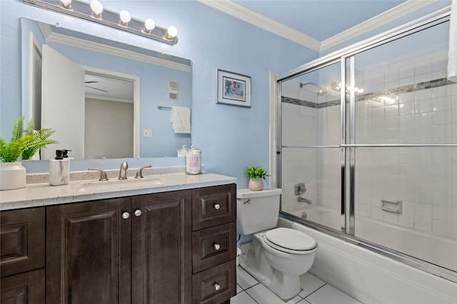 2425 Augusta Dr Unit 30, Houston, TX 77057 - bathroom with tile patterned floors, vanity, shower / bath combination with glass door, and ornamental molding