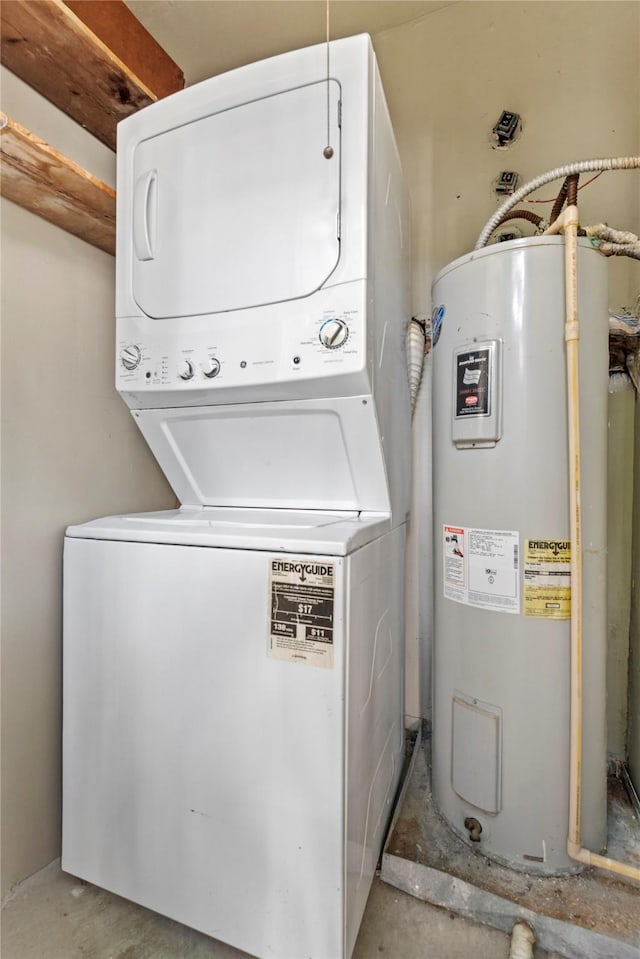 2425 Augusta Dr Unit 30, Houston, TX 77057 - laundry area with electric water heater and stacked washer and clothes dryer