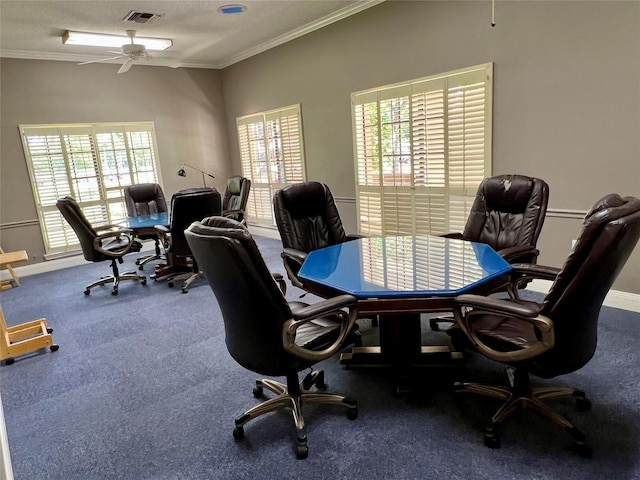 667 E Country Grove Cir, Pearland, TX 77584 - office featuring ornamental molding, plenty of natural light, and a ceiling fan
