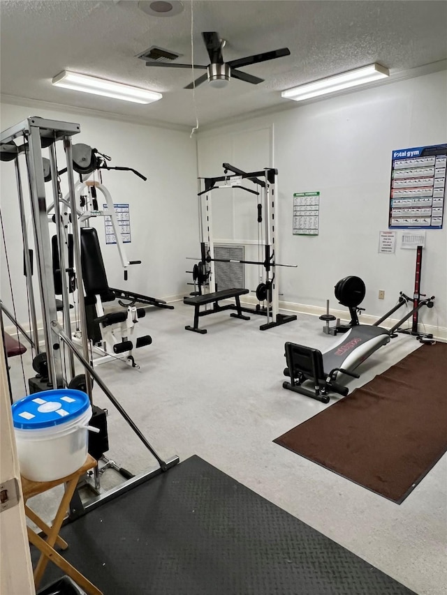 667 E Country Grove Cir, Pearland, TX 77584 - workout area with a textured ceiling and a ceiling fan